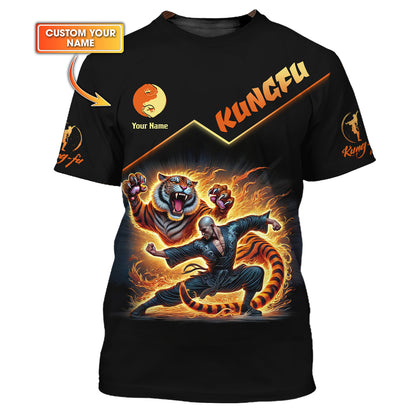 3D Full Print Shaolin Kungfu With Tiger T-Shirt Personalized Name Gift For Shaolin Kungfu Lovers