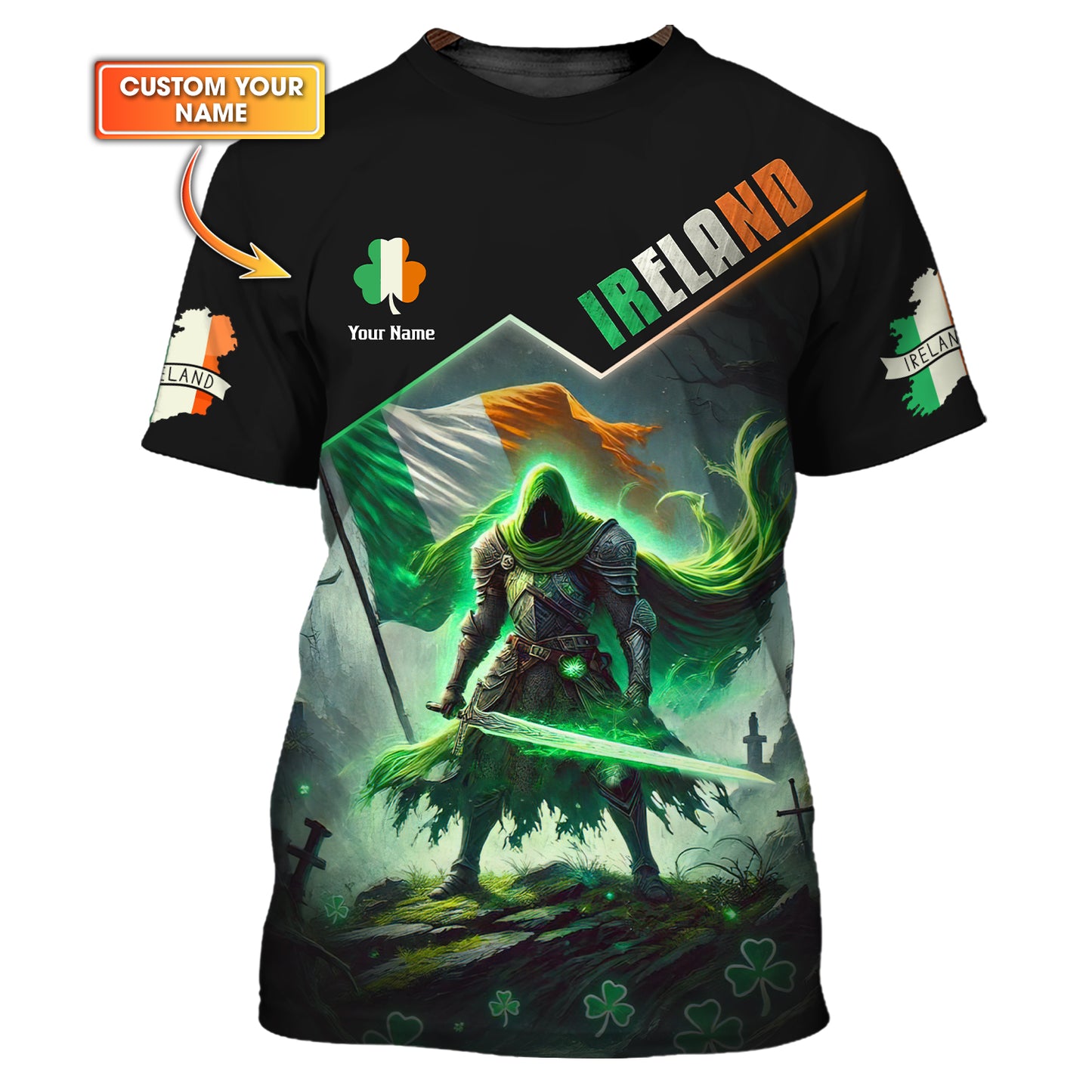 3D Full Print Irish Warrior Shirts Personalized Name Gift For Ireland Lovers