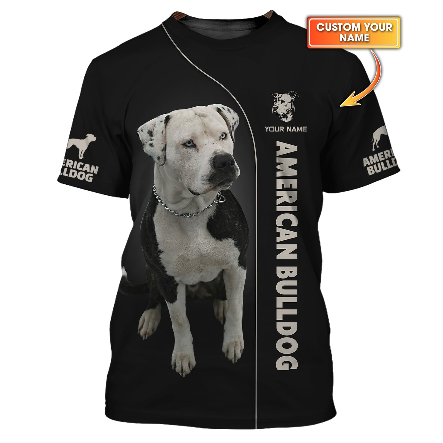 T-shirts bouledogue américain à impression complète en 3D, cadeau personnalisé avec nom pour les amoureux des chiens