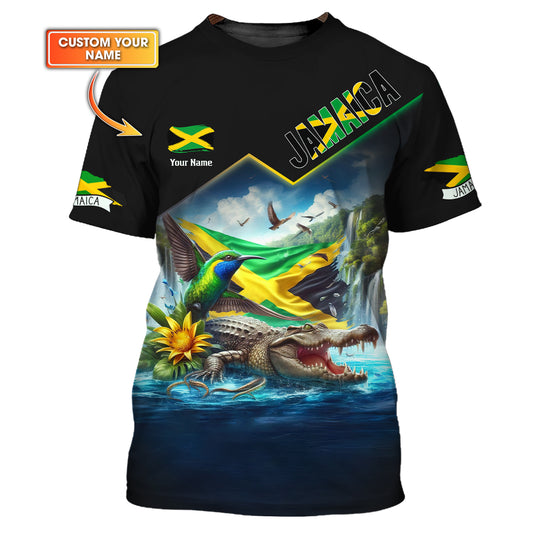 T-shirt personnalisé Jamaica Pride Crocodile et colibri de la Jamaïque Cadeau pour les amoureux jamaïcains