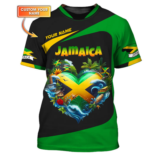 Camiseta personalizada con nombre en 3D y cultura del corazón de Jamaica, regalo personalizado para amantes de Jamaica