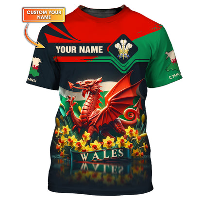 T-shirts personnalisés Dragon Of Wales Wales T-shirt imprimé 3D complet Cadeau pour les amoureux du Pays de Galles