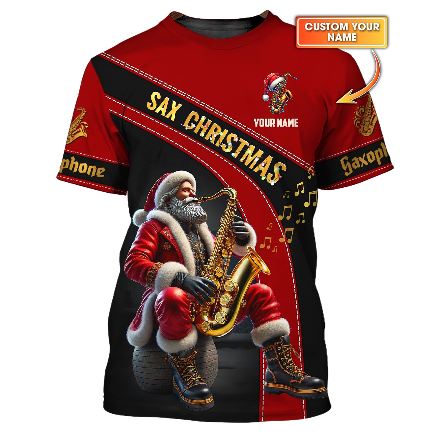 3D Full Print Christmas Saxophone T-Shirt Personalized Name Gift For Saxophone Lovers