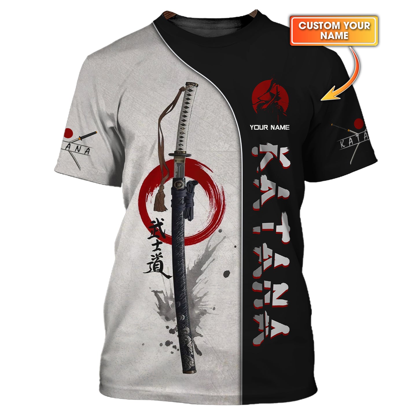 Camiseta con estampado 3D completo de katana samurái Camiseta con katana Regalo para amantes de la katana