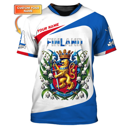 T-shirts personnalisés avec armoiries de la Finlande, cadeau pour les amoureux finlandais, t-shirt 3D