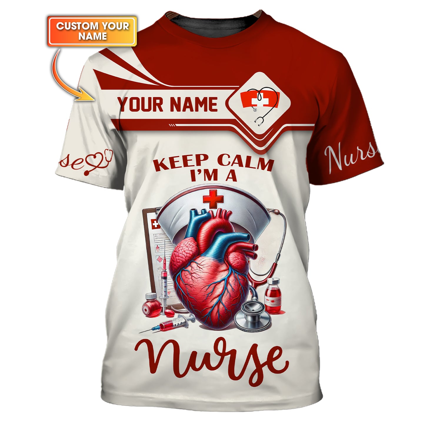 T-shirts personnalisés pour infirmières Gardez votre calme, je suis une infirmière Impression 3D complète T-shirt 3D Cadeau pour les amoureux des infirmières