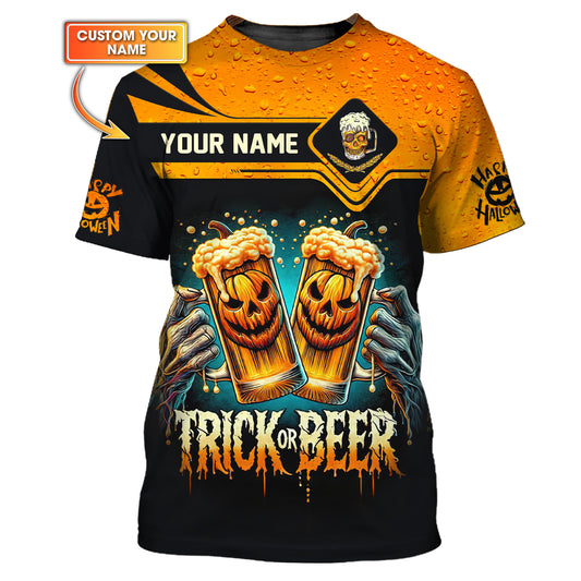 Camisetas personalizadas de Trick Or Beer Camiseta 3D de feliz Halloween Regalo para amantes de la cerveza