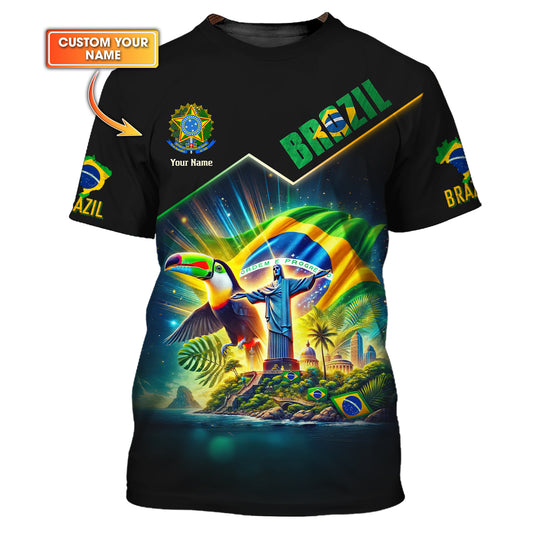 Camiseta de Brasil Life con nombre personalizado y estampado completo en 3D, regalo para amantes de Brasil