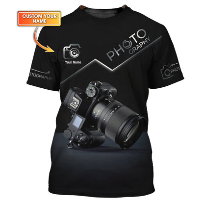 T-shirt de photographie à impression complète en 3D, cadeau personnalisé avec nom pour les amateurs de photographe