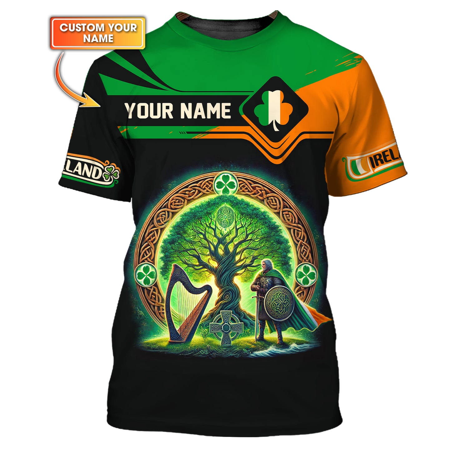 Warrior And Oak Tree Of Ireland Custom Name Shirts Gift For Irish Lover