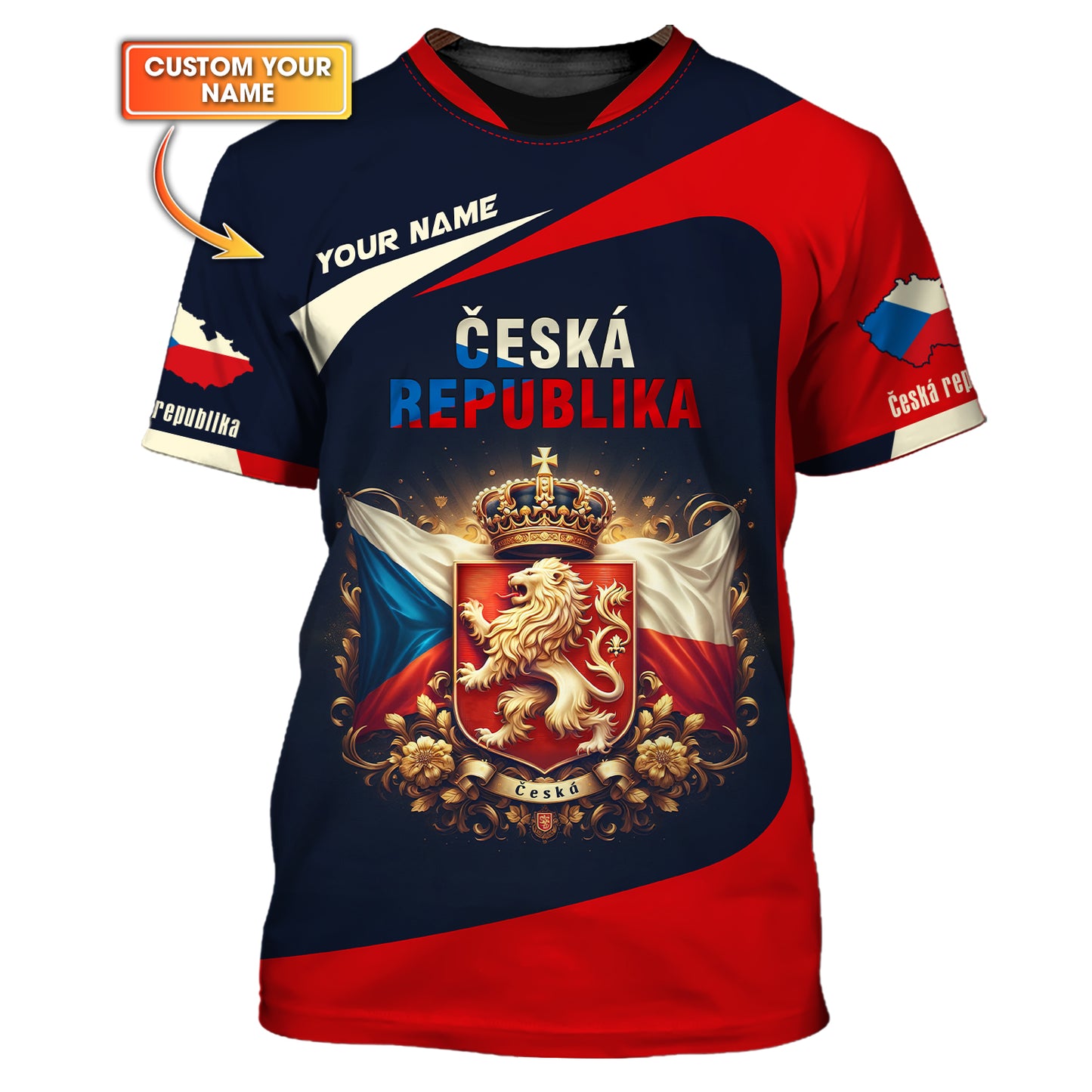 Coat Of Arms Ceska Republika Personalized Name 3D Shirt Custom Gift For Czech Republic Lovers