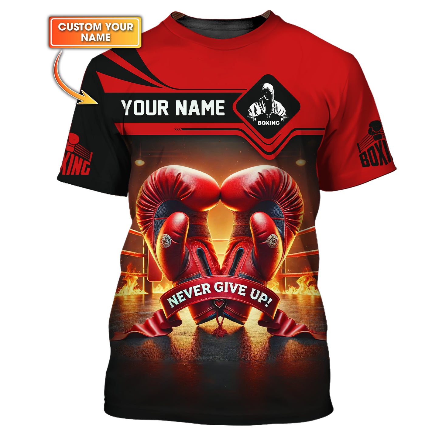 Boxing Custom Name Never Give Up 3D Shirt Personalized Gift For Boxer Lovers