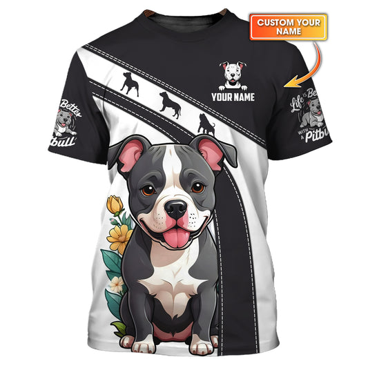 3D Full Print Baby Cute Pitbull T-Shirts Personalized Name Gift For Dog Lovers