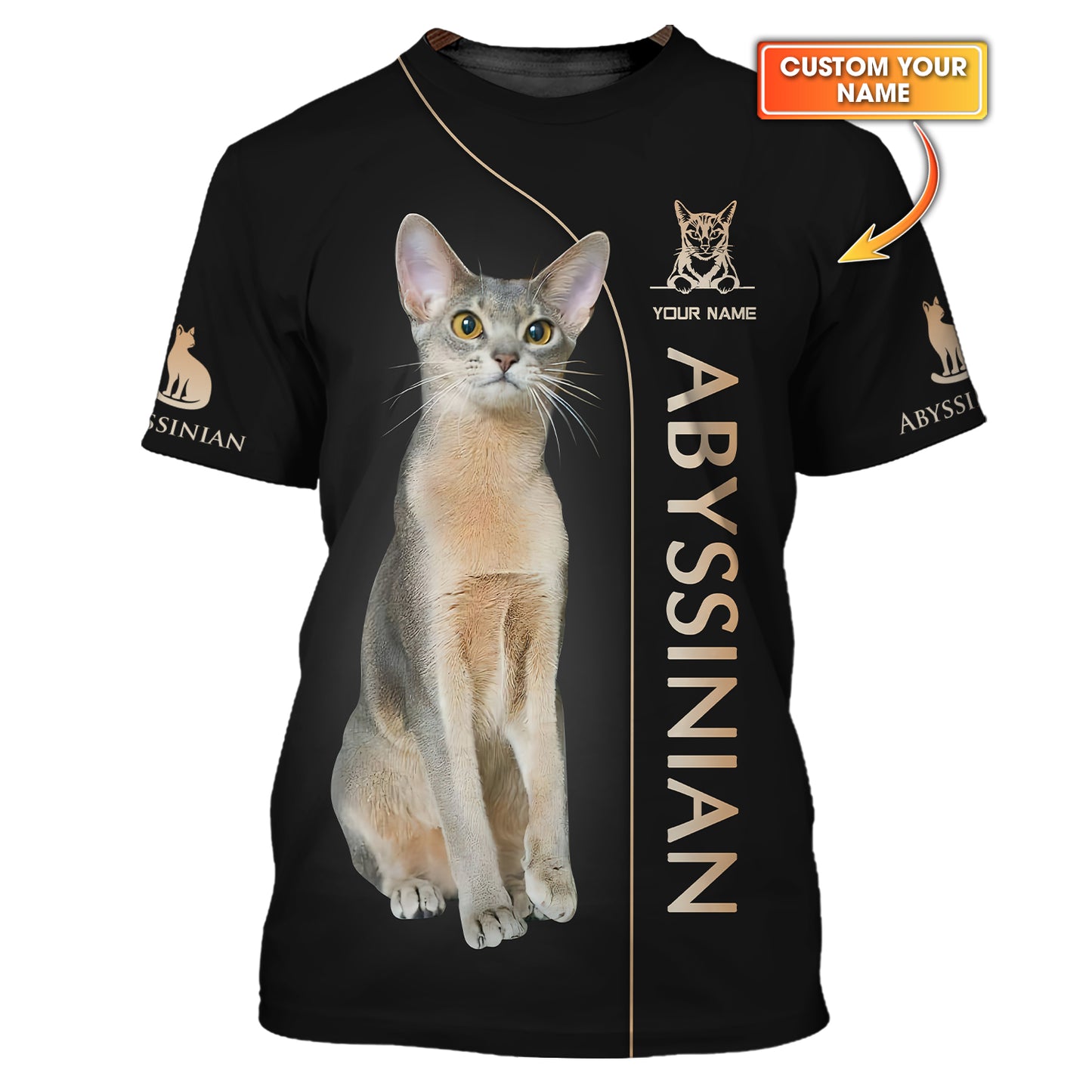 Custom 3D Printed Abyssinian Cat T-Shirts Personalized Name Gift For Cat Lovers