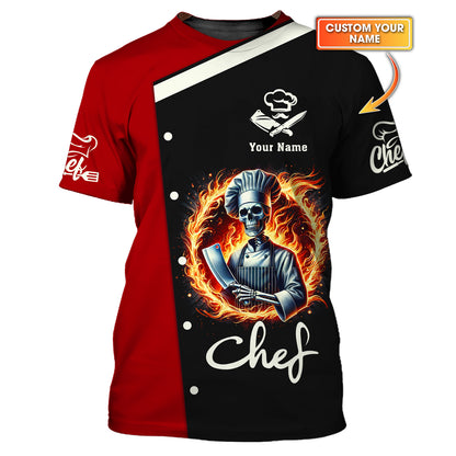 T-shirt de chef avec impression complète en 3D, cadeau personnalisé avec nom pour les amateurs de chef