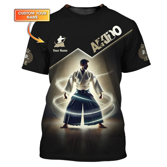 Custom Aikido T-Shirt Mastery of Harmony and Energy Personalized Name Gift For Aikido Lovers