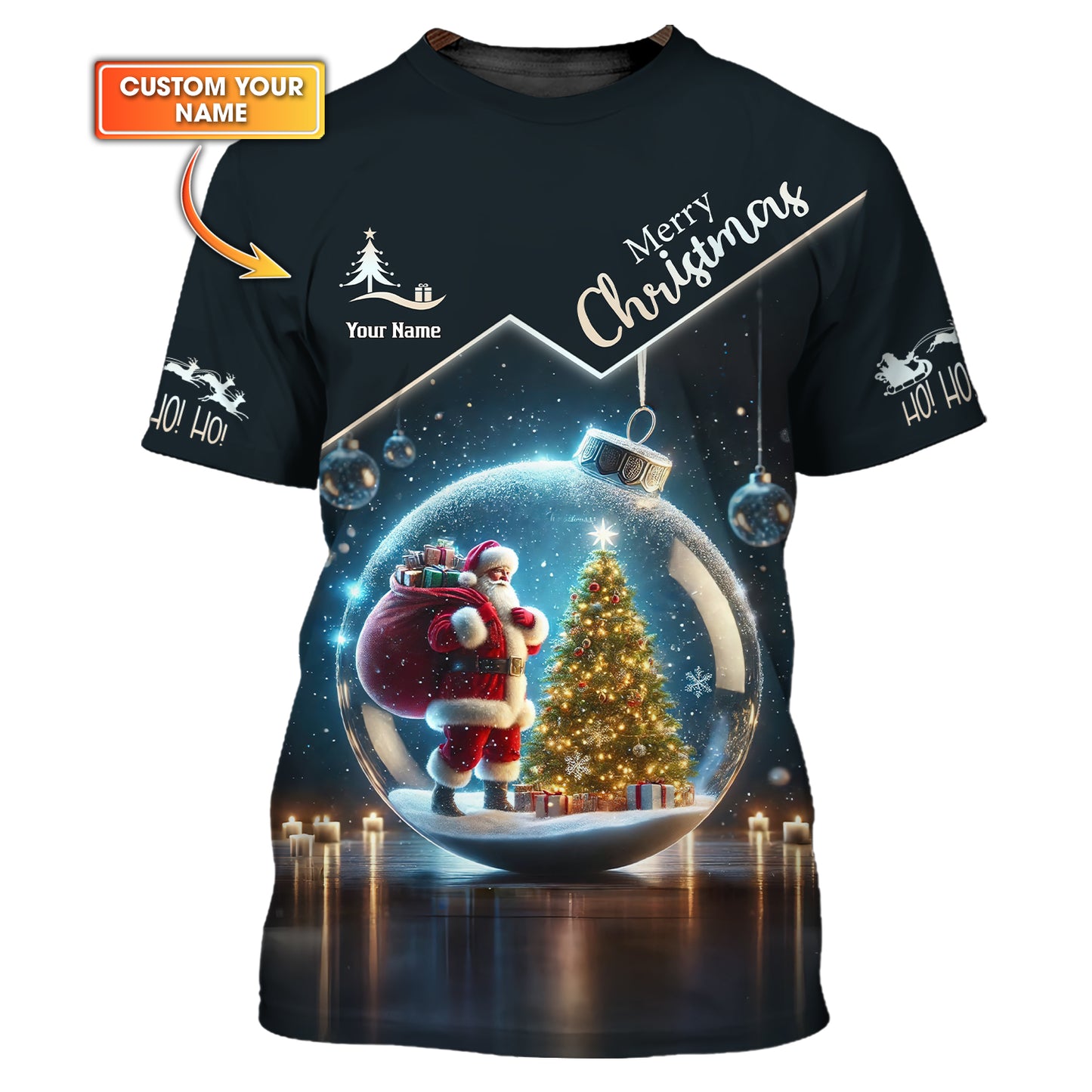 3D Full Print Santa Claus In Snow Globe T-Shirts Personalized Name Gift For Christmas Day