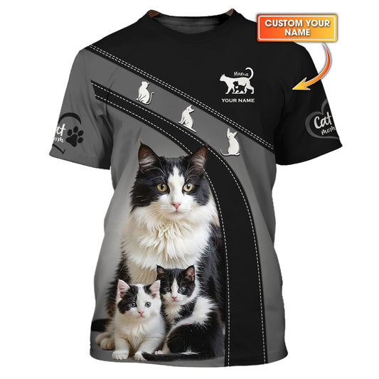 3D Full Print Cat Mom T-Shirts Personalized Name Gift For Cat Lovers