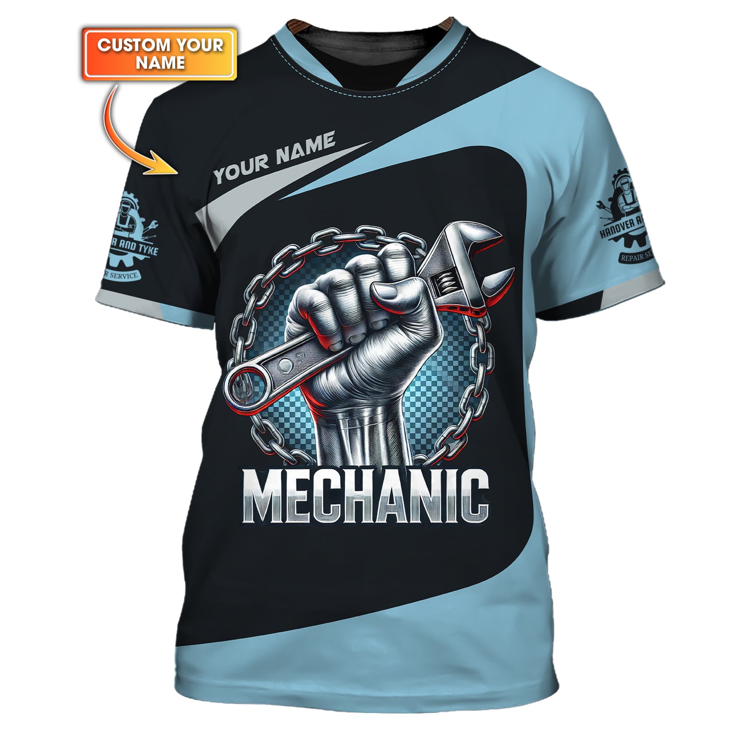 3D Full Print Wrench and Chain Mechanic T-Shirts Personalized Name Gift For Mechanic Lovers