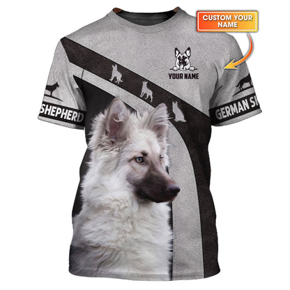 Camisetas de pastor alemán de marta plateada con impresión 3D completa, regalo con nombre personalizado para amantes de los perros