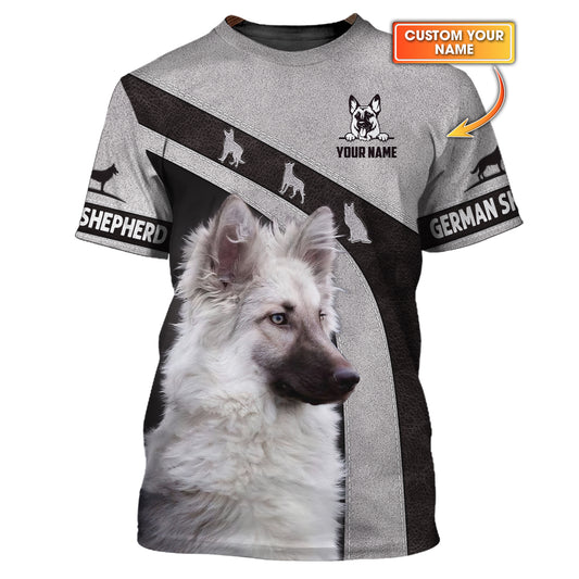 T-shirts berger allemand Silver Sable à impression complète en 3D, cadeau personnalisé avec nom pour les amoureux des chiens