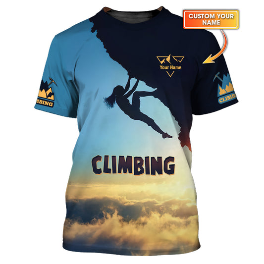 Climbing With Sunset Custom T-Shirts Gift For Climbing Lovers 3D Shirt