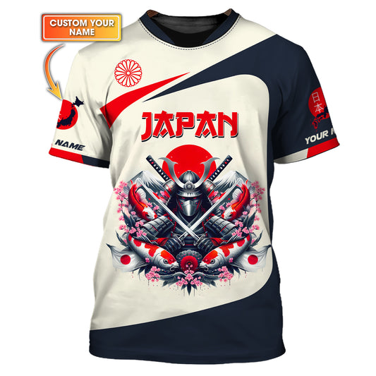 T-shirts personnalisés japonais Samouraï avec poisson Koi 3D T-shirt cadeau pour les amoureux japonais