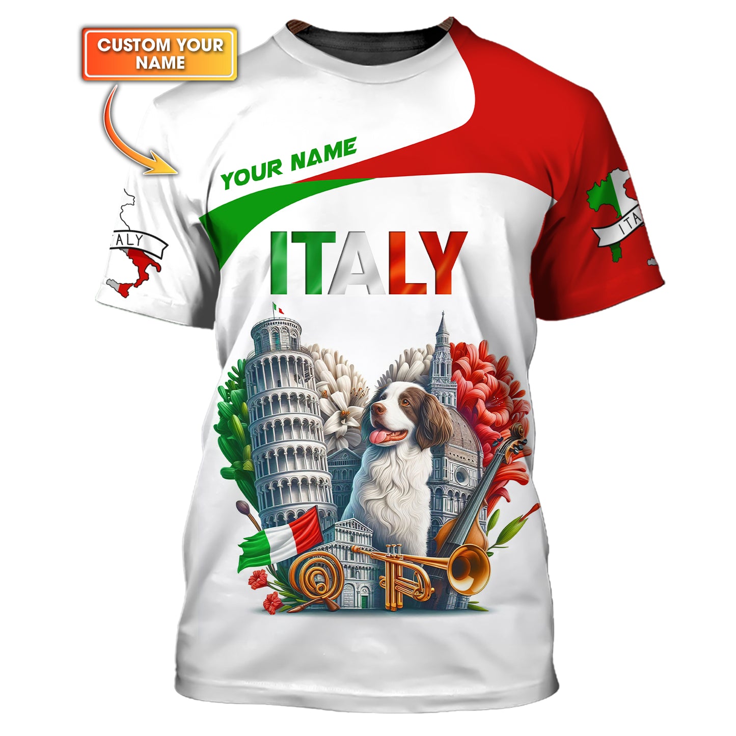 T-shirt Italie Heart Life avec nom personnalisé, t-shirt Italie unisexe