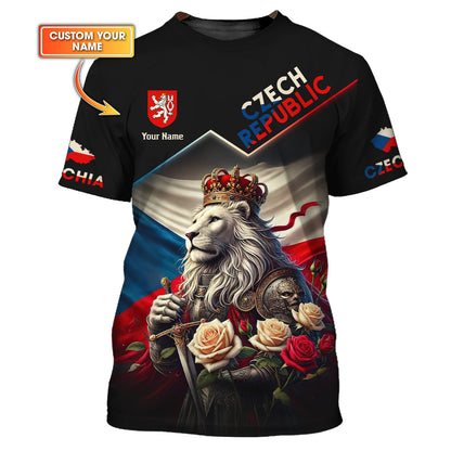 The Lion King With Rose Of Ceska Republika Personalized Name 3D Shirt Custom Gift For Czechia Lovers