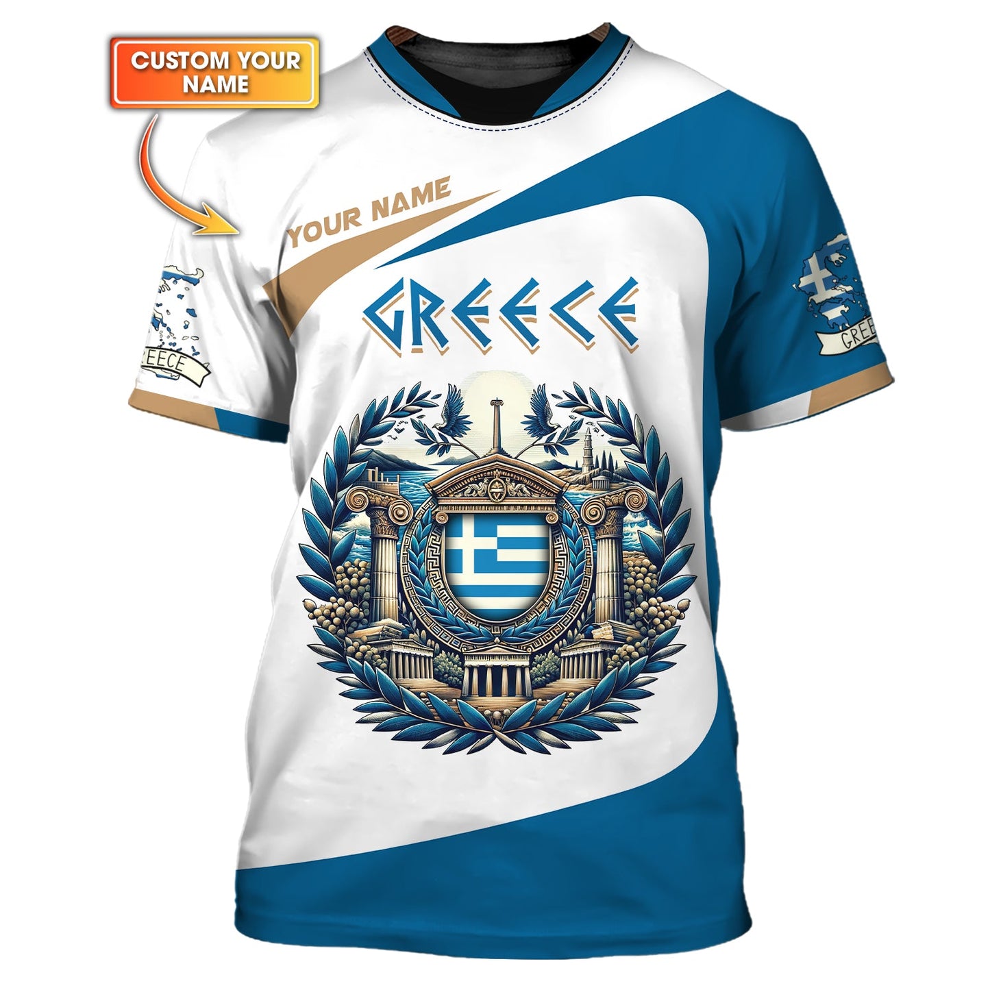 Coat Of Arms Greek Custom T- Shirts Gif For Greece Lover 3D Hawaiian