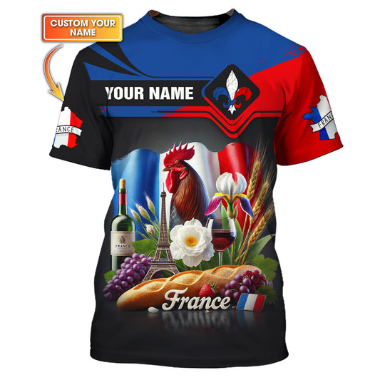 Lo más destacado de Francia Camiseta personalizada con nombre en 3D Regalo con nombre personalizado para amantes de Francia