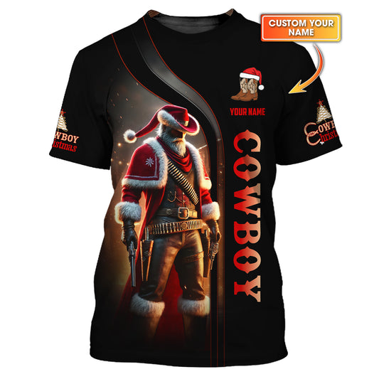 Custom Name T-Shirt Santa Cowboy Christmas Theme Gift For Cowboy Lover