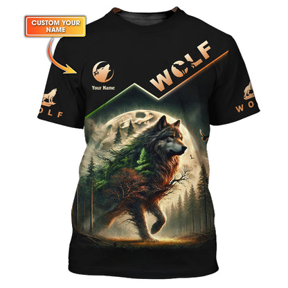 Camiseta personalizada con el espíritu del lobo del bosque con impresión 3D completa, regalo con nombre para amantes de los lobos