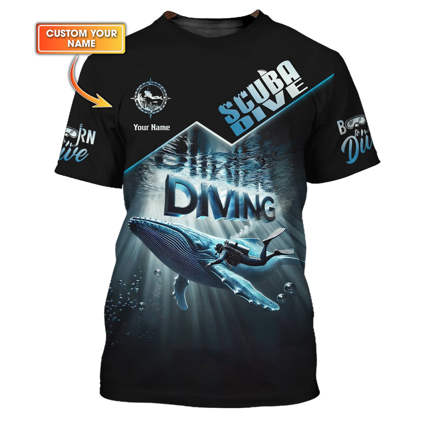 Camisetas de buceo con corazón y estampado completo en 3D, regalo personalizado con nombre para amantes del buceo