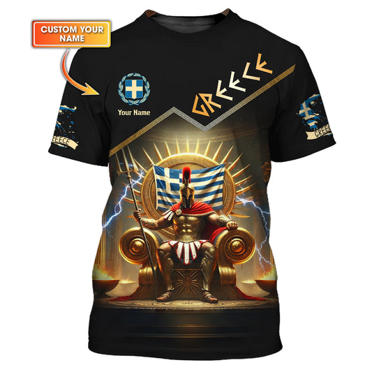 Personalized Greek Spartan Warrior On Throne Custom Name 3D Shirt - Embrace Your Greek Heritage