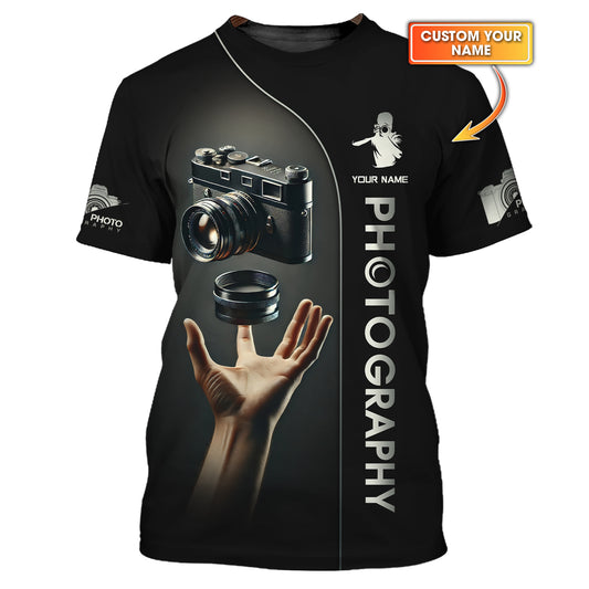 T-shirt personnalisé avec nom de photographe, cadeau de photographie 3D pour les amateurs de photographe