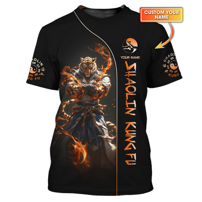 Tiger Spirit Custom Shaolin Kung Fu T-Shirt With Fiery Personalized Name Gift For Shaolin Kungfu Lovers