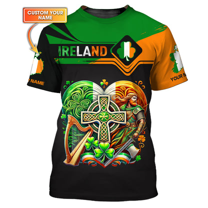 3D Full Print Ireland Heart Custom Name Shirts Gift For Irish Lovers