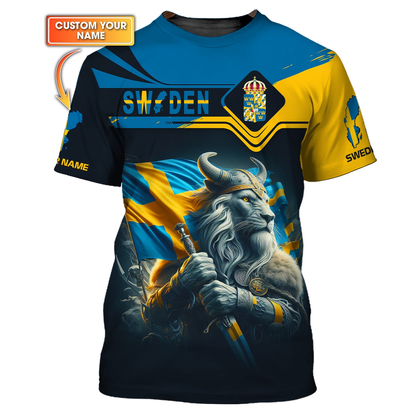 Le Chevalier Lion Viking de Suède T-shirts personnalisés Cadeau pour les amoureux suédois