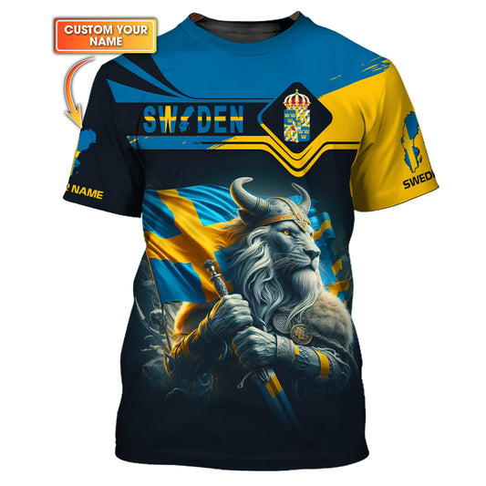 Camiseta personalizada del caballero león vikingo de Suecia, regalo para los amantes suecos