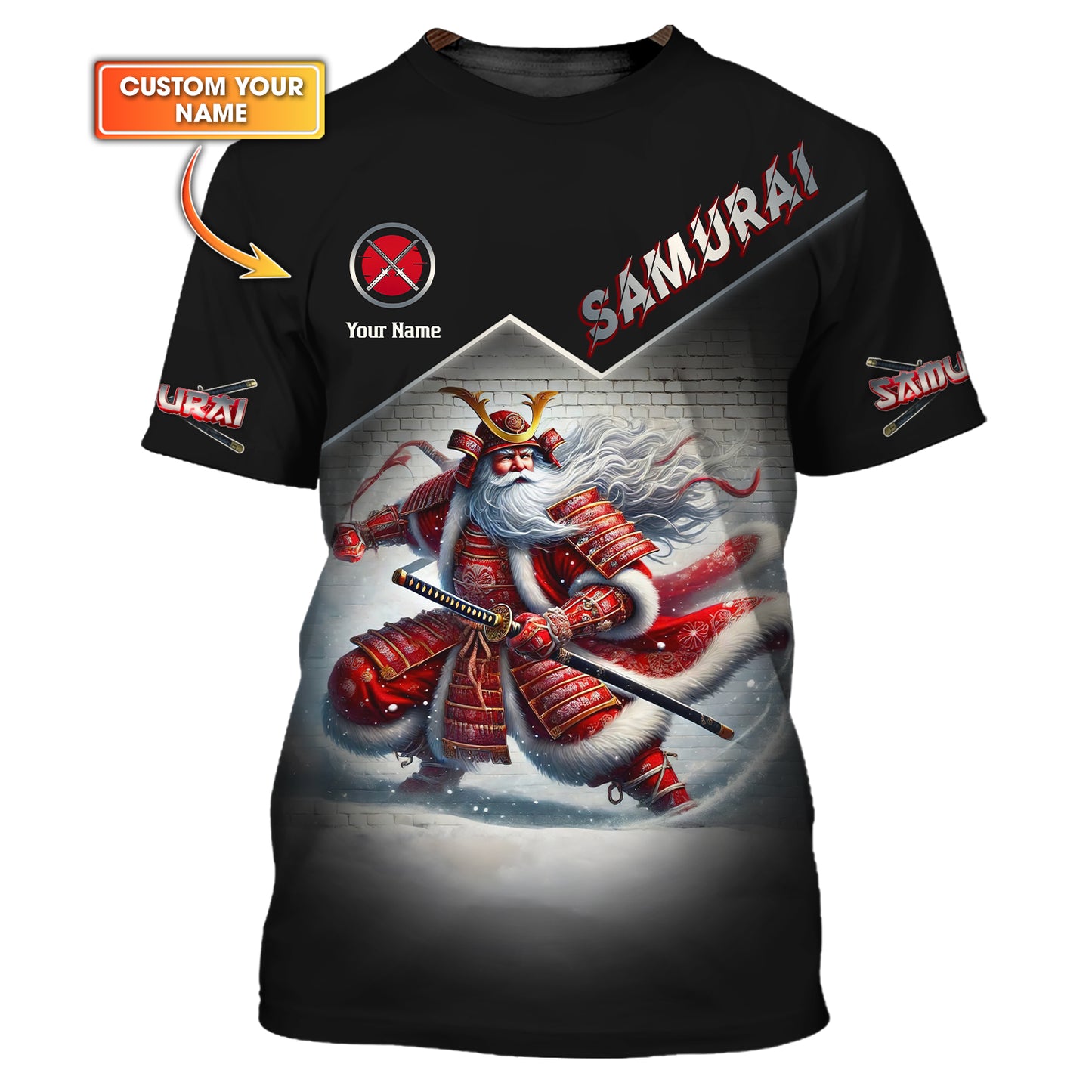 3D Full Print Samurai Santa Warrior T-Shirt Personalized Name Gift For Samurai Lovers