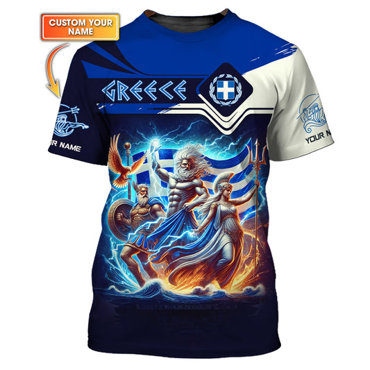 Camisetas con estampado 3D completo de dioses de la mitología griega, regalo personalizado con nombre para amantes de Grecia