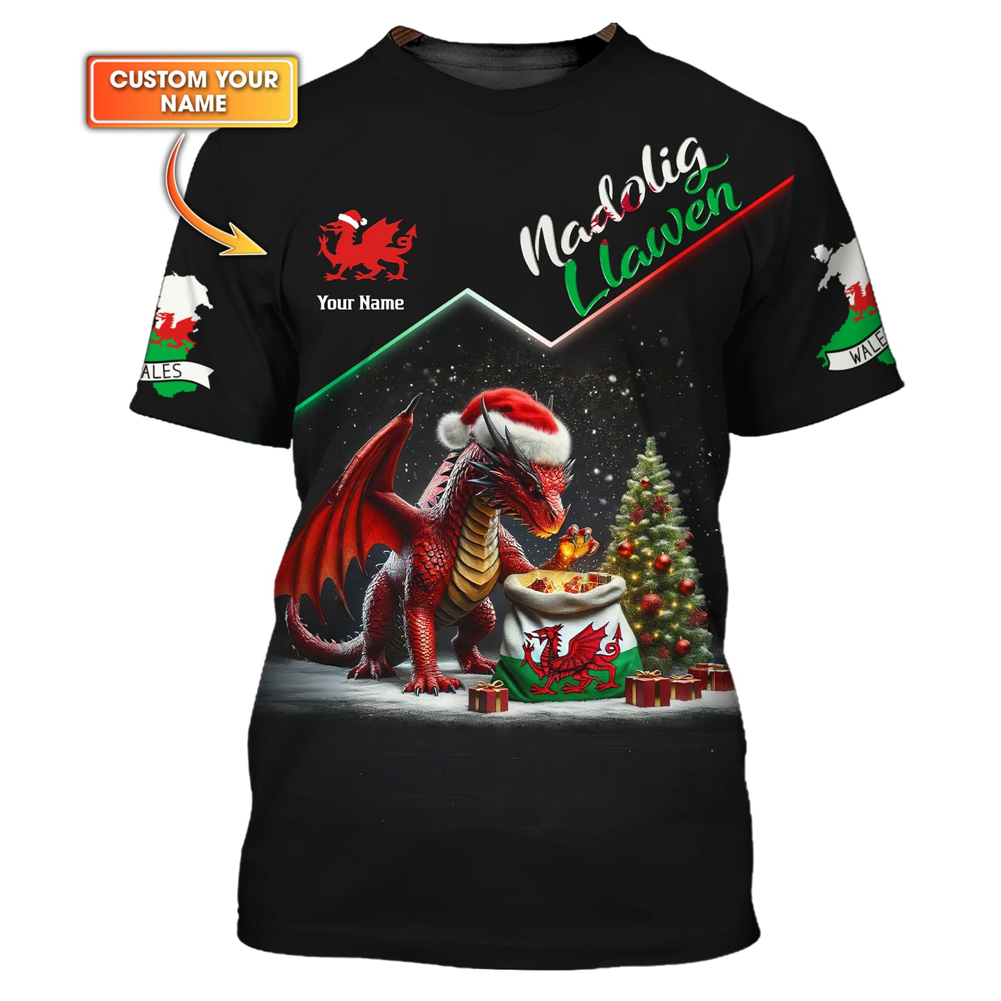 Welsh Christmas Celebration 3D Shirt Personalized Name Gif For Welsh Lovers