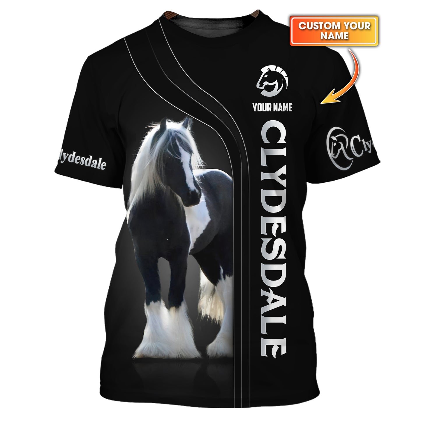 Camisetas Clydesdale con impresión 3D completa, regalo con nombre personalizado para amantes de los caballos