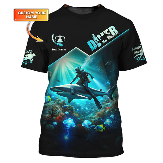 Camisetas de buceo con corazón y estampado completo en 3D, regalo personalizado con nombre para amantes del buceo