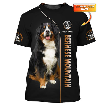 T-shirt personnalisé avec nom de chien de montagne bernois T-shirts 3D de chien de montagne bernois Cadeau pour les amoureux des chiens