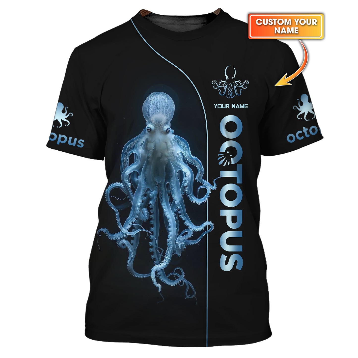 3D Full Print Octopus T-Shirt Stunning Deep Sea Creature Personalized Name Gift For Octopus Lovers