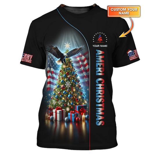 3D Full Print Christmas Tree With American Eagle T-Shirts Personalized Name Gift For American Lovers