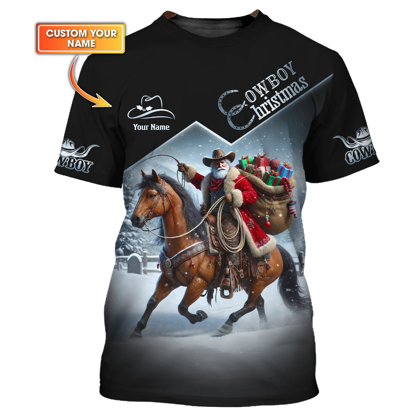 3D Full Print Cowboy Christmas T-Shirts Personalized Name Gift For Cowboy Lovers