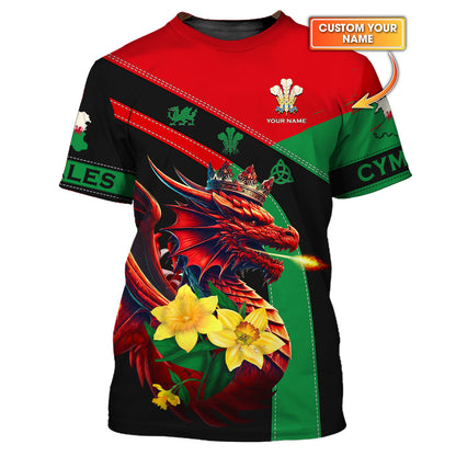 T-shirt imprimé 3D Love CYMRU Dragon Wales, cadeau pour les amoureux du Pays de Galles